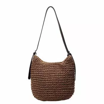 Leisure Travel Straw Bag Women 2025 New Advanced Texture Niche Large Capacity Shoulder Woven Bucket Bag Khaki