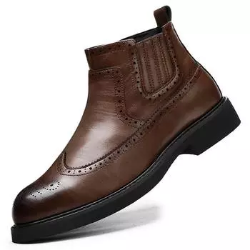 Leisure Walk Male Business Shoes Comfortable Mens Ankle Boots Fashion Slip on Chelsea Boots British Style Comfy Brogue Footwear 39 чёрный