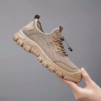 Leisure Walk Male Sneaker Mens Loafers Outdoor Mens Casual Shoes Comfortable Summer Beach Shoes Business Soft Mesh Shoes Sandals 38 хаки