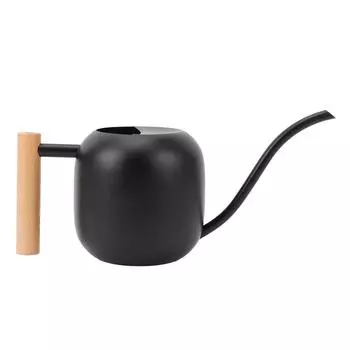 Лейка для помещений из нержавеющей стали с деревянной ручкой и длинным носиком для комнатных растений чёрный