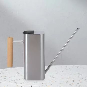 Лейка из нержавеющей стали 0,8 л с длинным носиком, садовый чайник для комнатных растений, деревянная ручка Silvery