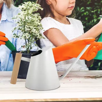 Лейка из нержавеющей стали 900 мл деревянная ручка цветочный чайник для декора белый