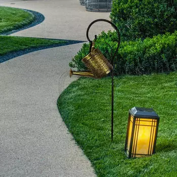 Лейка на солнечной батарее, светодиодное украшение для сада на открытом воздухе с подставкой, подвесной фонарь для газона S