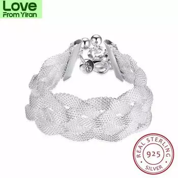 Lekani 21 см сетчатые браслеты-крестики 2,5 см большой ширины закрученные браслеты ювелирные изделия 925 пробы серебряные браслеты Pulseira De Prata