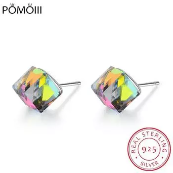 Lekani Original Crystal From Пирсинг Серьги Для Женщин 925 Серебро Кубик Серьги-гвоздики Ювелирные Изделия Подарки