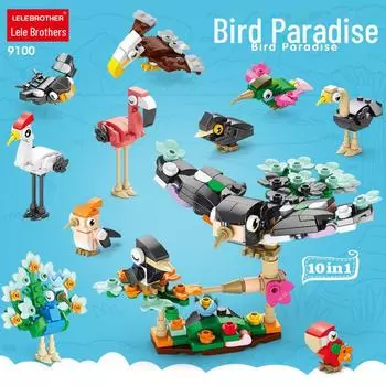 Lele Brothers Bird Paradise Building Blocks - Образовательная головоломка-модель попугая для детей 10-in-1 Bird Paradise (LeLe Brothers 9100)