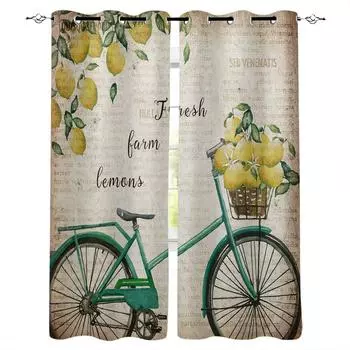 Лимонный велосипед ретро старая газета затемняющие шторы для гостиной спальни печатные оконные шторы домашний декор W135 x H60cm
