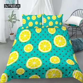 Lemon Duvet Cover Set Fruit Theme 2/3pcs Bedding Set Queen King Size Quilt Cover Microfiber Comforter Cover for Kids Teen Adult EU single(135x200cm)