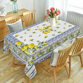 Lemon Flower Printed Waterproof Tablecloth Holiday Wedding Party Decor Washable Rectangle Table Cloths Dining Room Table Decor 50x50cm napkin