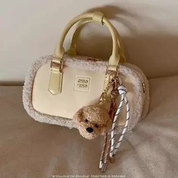 Сумка-подушка с лимонным муссом для девочек, осенне-зимняя плюшевая овальная сумка-мессенджер через плечо