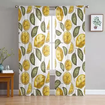 Lemon Graffiti Texture Sheer Curtains Window Tulle Curtains For Living Room Bedroom For Kitchen Veiling Curtains Decoration W135 x H114cm