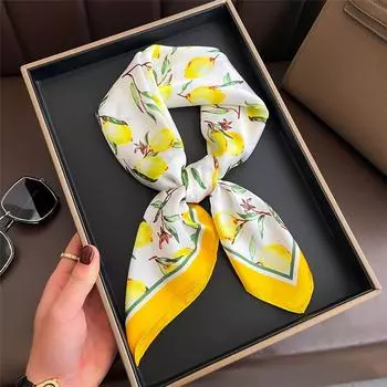 Lemon Print Square Silk Scarf 70x70cm Shawl Lightweight Head Wrap Hair Band for Women 7