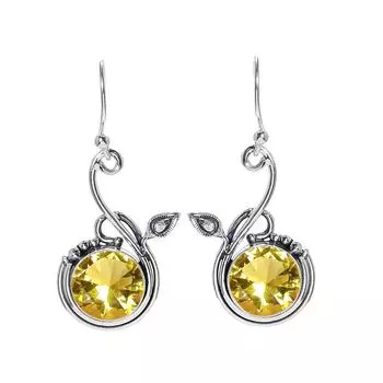 Lemon Quartz 925 Sterling Silver Earring V7040, Lemon Earring, Round Earring, Valentin s Day Gift, Gift For Her, Birthday Gift, Handmade Jewelry, Silv