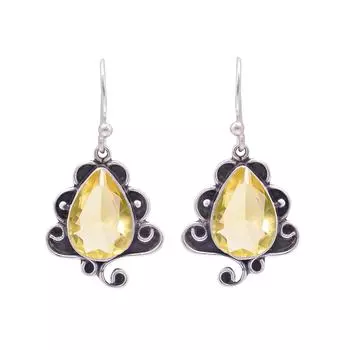 Lemon Quartz 925 Sterling Silver Earring V9822, Lemon Earring, Pear Earring, Valentin s Day Gift, Gift For Her, Birthday Gift, Handmade Jewelry, Silve