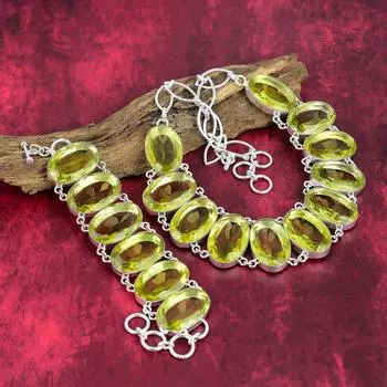 Комплект ювелирных изделий из чистого серебра 925 пробы с лимонным топазом, серебряные украшения ручной работы для нее, прекрасное ожерелье и браслет с топазом для свадебного подарка Adjustable With 8 -18 жёлтый