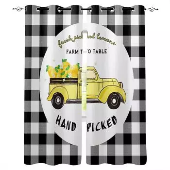 Lemon Truck Black And White Plaid Blackout Curtains For Bedroom Blinds Drapes Window Curtains For Living Room High Shading W135 x H60cm
