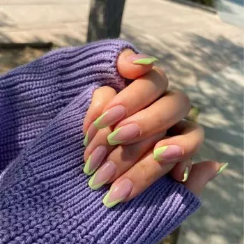 LEMONISH NAILS - Набор из 24 многоразовых, обработанных УФ-излучением гелевых ногтей Press-On с GLOSSY Finish. (Лимонный абстракционизм с прозрачной основой) Set of 24 reusable