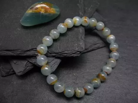 Лемурийский акватиновый кальцитовый браслет ~ 7 дюймов ~ 6-12 мм круглые бусины 6MM