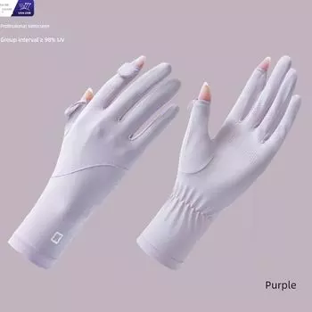Lengthened Ice Silk Sun Protection Gloves Women Summer UV Protection Thin Outdoor Driving Riding Electric Car Non-Slip Touch Screen KK-Purple All yards