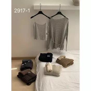 Ленивая французская свободная блузка Нежный костюм Подтяжки Light gray (blouse) S