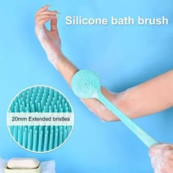 Ленивая щетка для душа с длинной ручкой, силиконовая щетка для спины, двухсторонняя головка, отшелушивающая массажная щетка, аксессуар для ванны светло-зеленый