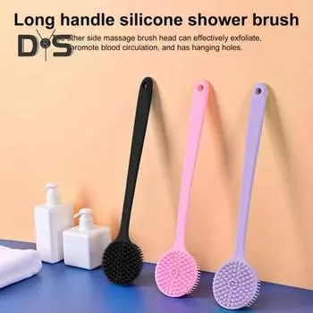Ленивая щетка для душа с длинной ручкой, силиконовая щетка для спины, двухсторонняя головка, отшелушивающая массажная щетка, аксессуар для ванны светло-зеленый