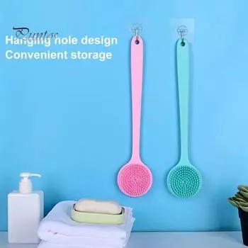 Ленивая щетка для душа с длинной ручкой, силиконовая щетка для спины, двухсторонняя головка, отшелушивающая массажная щетка, аксессуар для ванны фиолетовый