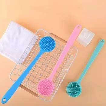 Ленивая щетка для душа с длинной ручкой, силиконовая щетка для спины, двухсторонняя головка для пилинга чёрный