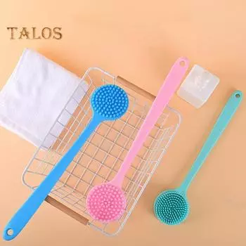 Ленивая щетка для душа с длинной ручкой, силиконовая щетка для спины, двухсторонняя головка, отшелушивающая массажная щетка, аксессуар для ванны чёрный