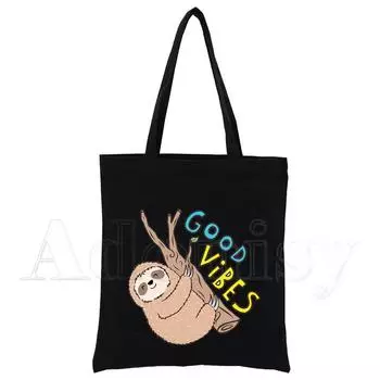 Ленивец Черные женские сумки Холщовая сумка для покупок Многоразовая сумка для покупок Эко складная 24*26cm