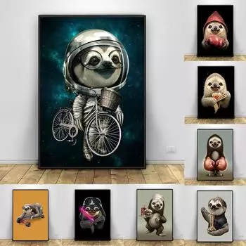 Ленивец забавные обои с животными, холст, картина, настенная живопись, постер и принт, скандинавские модульные картины для детской комнаты, домашний декор, без рамки 21*30cm