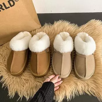 Ленивые люди носят зимние ботинки на толстой подошве с одной ногой и полутороспальные пушистые туфли из овчины, бархата, шерсти, хлопка, очесов осенью и зимой 35 песочный
