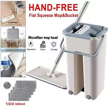 Ленивые люди Волшебные чистящие швабры Свободная ручная чистка Швабра из микрофибры с ведром Плоская выжимная швабра-распылитель Домашняя кухня Инструменты для уборки пола 1 mop and 1 Pad