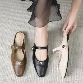 Ленивые прохладные тапочки на одну ногу, женские баотоу на плоской подошве с острым носком, полутапочки без каблука Туфли Muller W727-11 35 чёрный