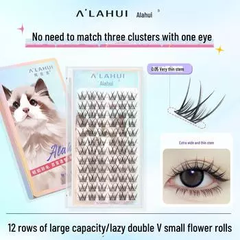 «Ленивые Ресницы»: Накладные ресницы с небольшим завитком в форме цветка, двойной V, густые, естественного вида, черные, с тонким стеблем. 12 rows of small flower rolls