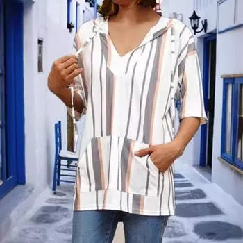 Ленивые свободные свитера и топы с длинными рукавами в наличии Домашняя рубашка с карманом и капюшоном на шнурке с короткими рукавами для женщин S