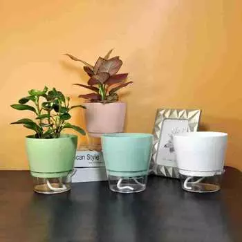 Ленивый цветок с дренажным отверстием, самополивающийся цветочный горшок с прозрачным поддоном, резервуар для комнатных растений, цветочный горшок, прозрачный, глубокий M Size белый