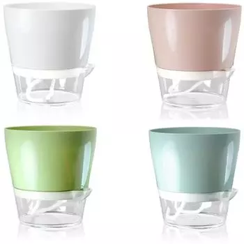 Ленивый цветок с дренажным отверстием, самополивающийся цветочный горшок с прозрачным поддоном, резервуар для комнатных растений, цветочный горшок, прозрачный, глубокий M Size белый