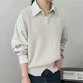 Ленивый дизайн, пуловер, вязаный жилет без рукавов с v-образным вырезом, свитер для женщин, осенне-зимний свободный свитер, жилет, женский топ One Size чёрный