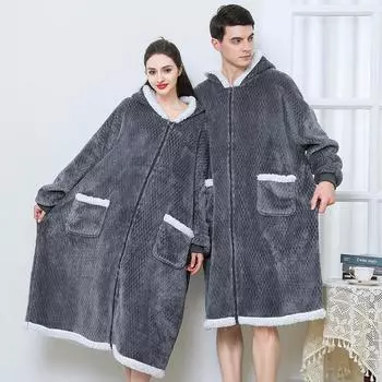 Ленивый джемпер флисовая куртка с капюшоном ТВ одеяло домашний комфорт теплая ночная рубашка с хлопковой подкладкой one size fits all серый