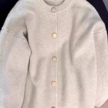 Ленивый кардиган крупной вязки с круглым вырезом женский осенне-зимний высококлассный мягкий восковой свитер-жакет суперкрасивый внутренний топ S/80-95 бежевый