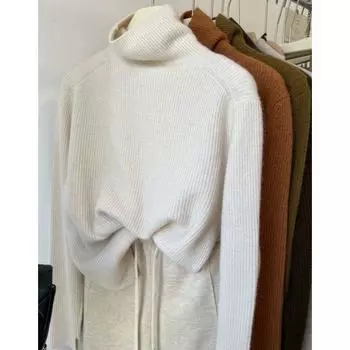 Ленивый Модный Ветер Водолазка Утолщенный Шерстяной Базовый Пуловер Beige XL