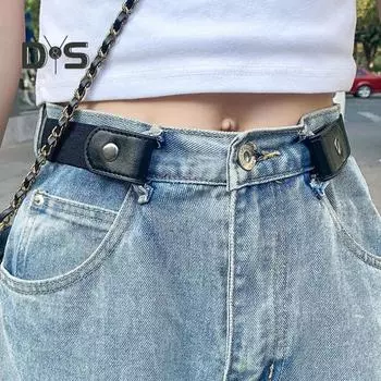 Ленивый пояс из холста Эластичная резинка Видимая кнопка Регулируемая пряжка-слайд Пояс Джинсы Брюки Аксессуары белый