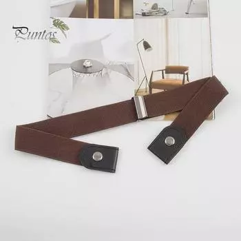 Ленивый пояс из холста Эластичная резинка Видимая кнопка Регулируемая пряжка-слайд Пояс Джинсы Брюки Аксессуары кофейный