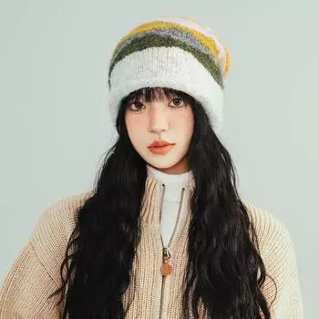 Ленивый ветер Майяр стековая шапка детская осенне-зимняя полосатая шапка-пуловер контрастного цвета универсальная вязаная шерстяная шапка с изображением маленького лица M56-58cm