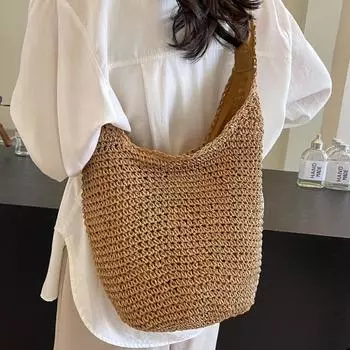 Ленивый ветер расслабленное чувство плетеная сумка женская летняя сумка через плечо подмышкой повседневная большая вместительная пляжная сумка коричневый