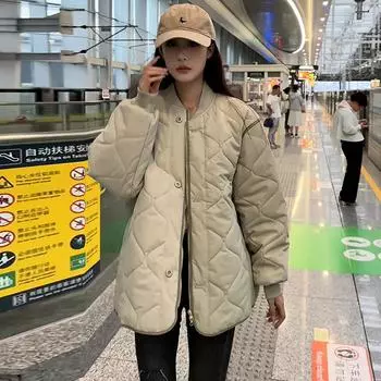 Ленивый ветер ромб хлопковая одежда женская осень и зима дизайн чувство маленький человек мягкий хлопок свободное и тонкое хлопковое пальто S чёрный