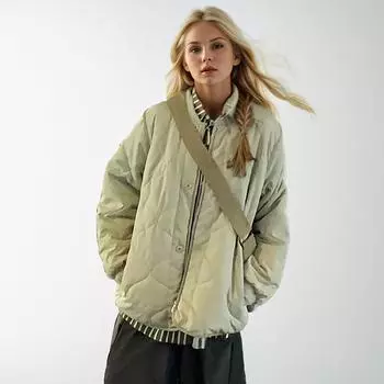 Ленивый ветер ромб хлопковая одежда женская взрывная осень и зима дизайн чувство повседневный мягкий хлопок свободное и тонкое хлопковое пальто S зелёный