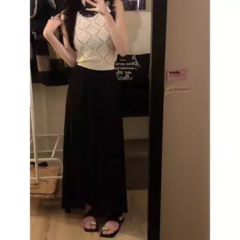 Ленивый ветер серая драпированная плиссированная юбка женская осень 2024 новая высокая талия свободная A word большой маятник длинная юбка S темно-серого