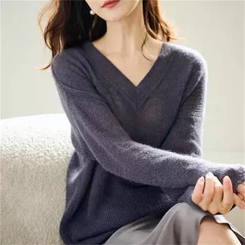 Ленивый ветер V-образный вырез однотонная блузка вязаный свитер женская летняя одежда атмосфера топ вязаный свитер новый one size fits all серый